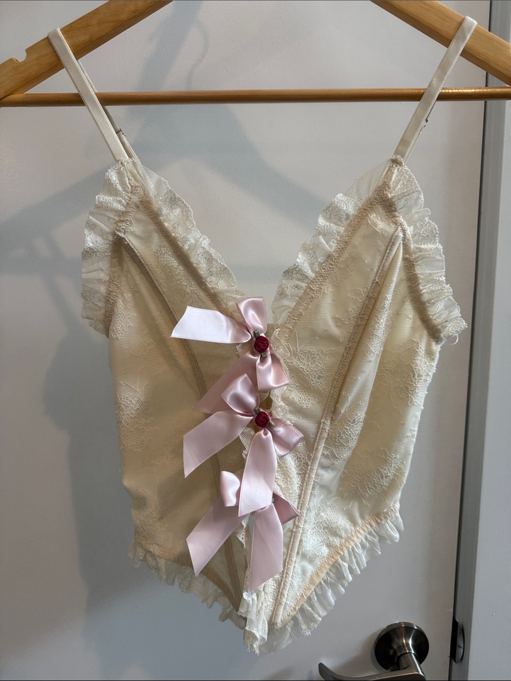 out from under Corset Top with Bows Cream Medium